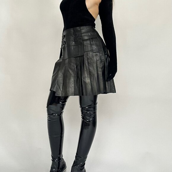 Marithe Francois Girbaud leather pleated mini / midi skirt - Picture 5 of 11
